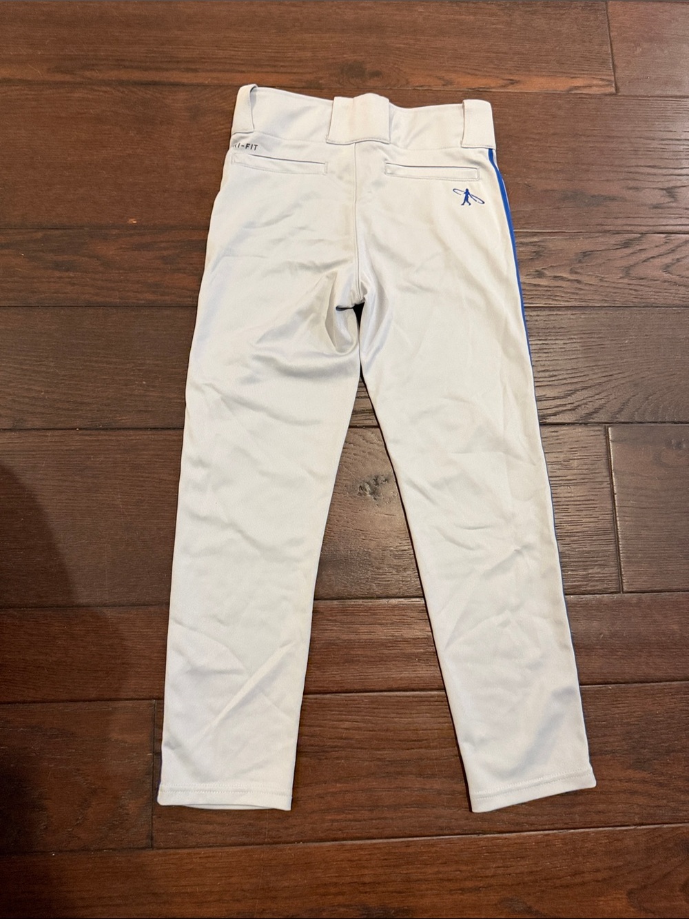 Nike White Kids Baseball Pants with Blue Side Stripe - Picture 3 of 4